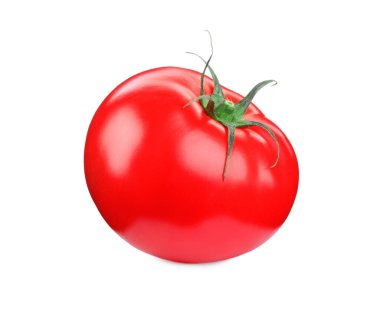 Bir kırmızı olgun domates beyaza izole edilmiş.