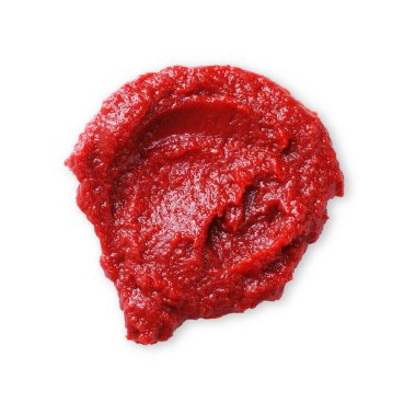 Lezzetli domates ezmesi beyaza izole edilmiş, üst manzara