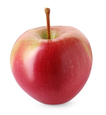 Olgun kırmızı bir elma beyaza izole edilmiş.
