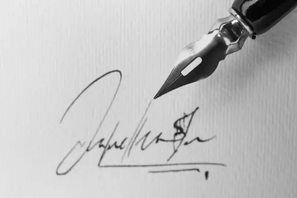 Sheet Paper Fountain Pen Signature Top View — Stock Photo, Image