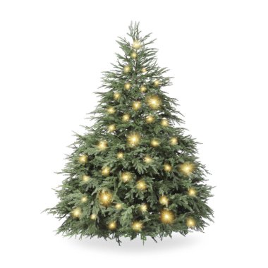 Noel ağacı süslemeli ve beyaz ışıklarda izole