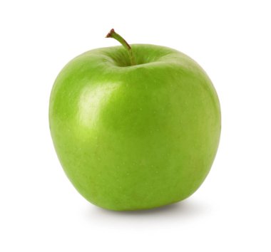 Olgun yeşil bir elma beyaza izole edilmiş.
