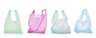 Beyaz arkaplanda boş plastik torbalar, koleksiyon
