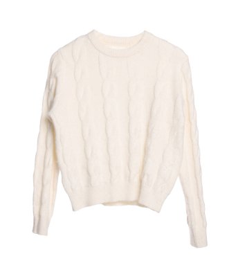 Havalı uyarı süveteri beyazda izole edilmiş. Kadın kıyafetleri.