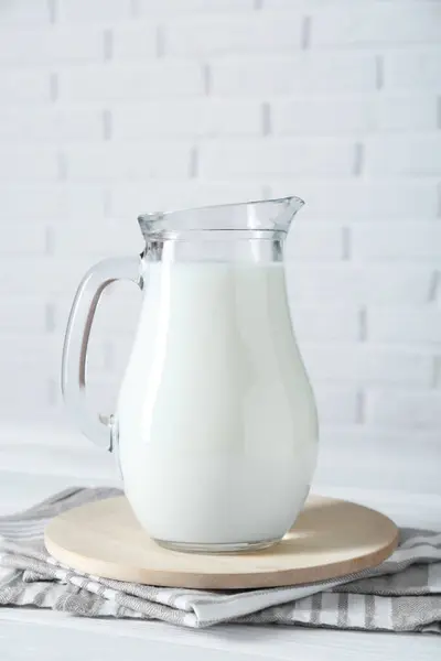 Jug Fresh Milk White Wooden Table — Stock Photo, Image
