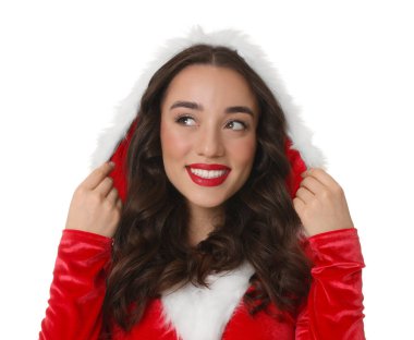 Noel 'de kırmızı elbiseli güzel bir kadın beyaz tenli.