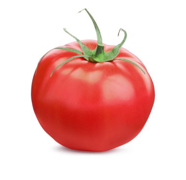 Bir kırmızı olgun domates beyaza izole edilmiş.