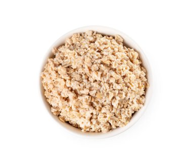 Lezzetli kaynamış yulaf ezmesi, beyaz, üst manzara.