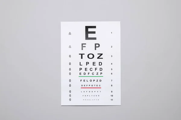 Vision test chart on gray background. Ophthalmic exam