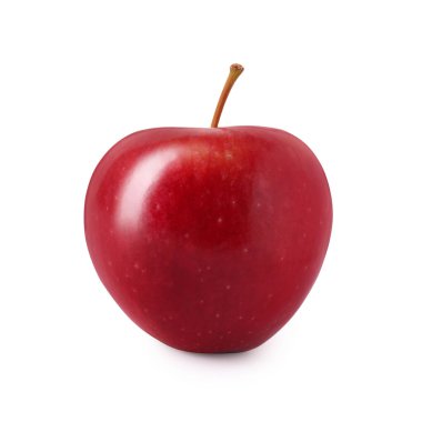Olgun kırmızı bir elma beyaza izole edilmiş.
