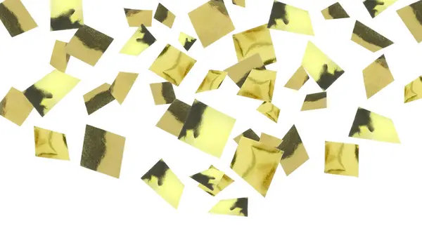 Brillante Confeti Dorado Cayendo Sobre Fondo Blanco — Foto de Stock