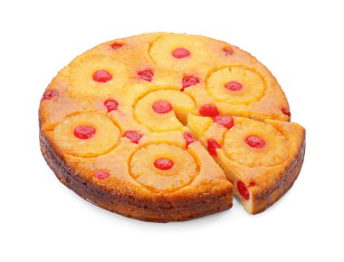 Lezzetli ananaslı turta ve beyaz kirazlı.