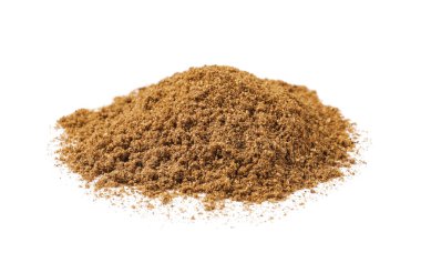 Beyaz üzerine izole edilmiş aromatik oyma (Pers kimyonu) tozu yığını