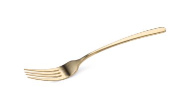 Parlak altın bir çatal beyazda izole edilmiş.