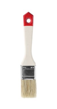 Beyaz üzerine izole edilmiş ahşap saplı bir boya fırçası.