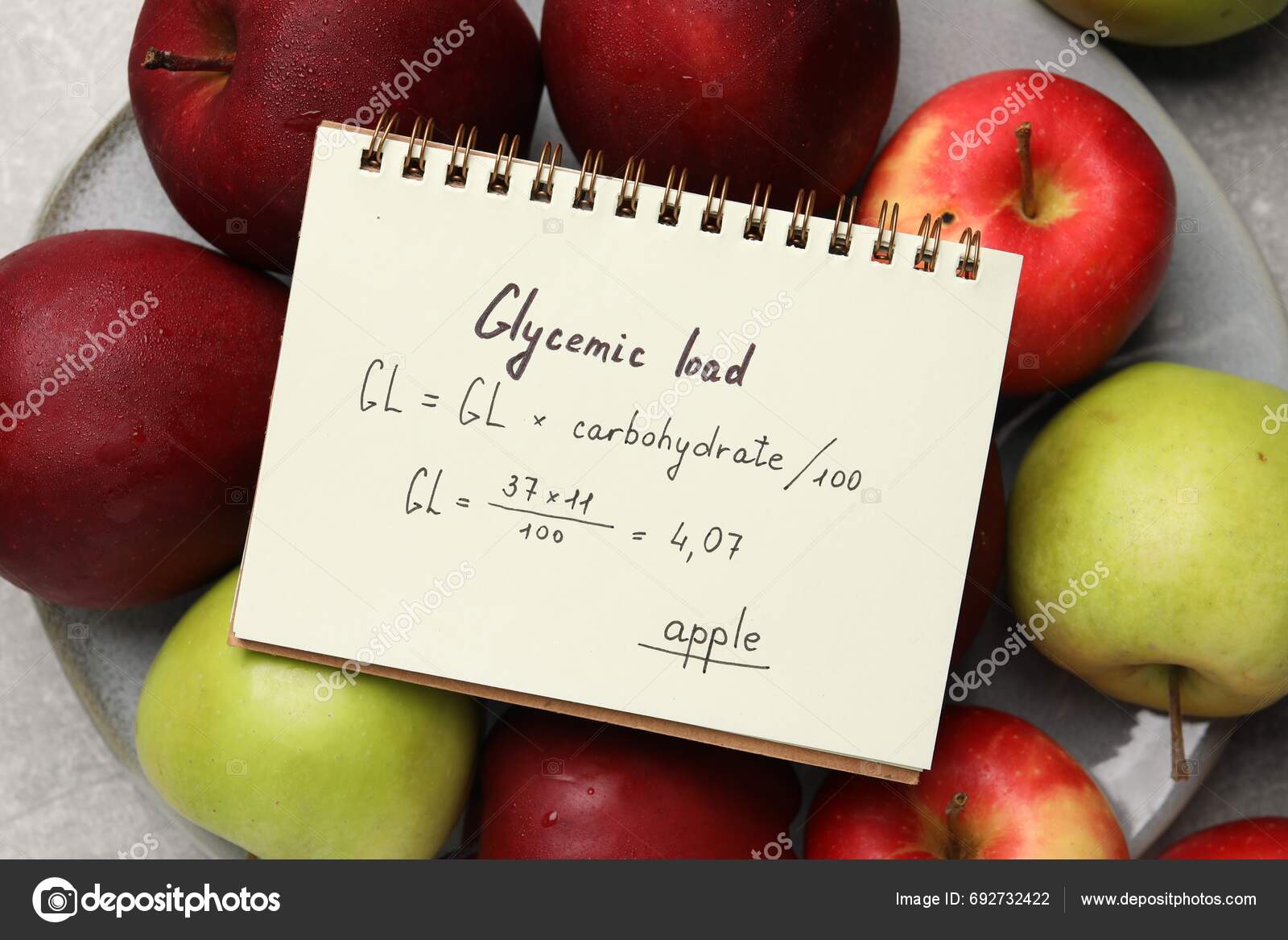 Notebook Calculated Glycemic Load Apples Fresh Fruits Table Top View