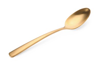 Parlak altın bir kaşık beyaz üzerine izole edilmiş