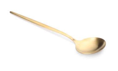 Parlak altın bir kaşık beyaz üzerine izole edilmiş