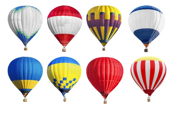 Heldere Hete Lucht Ballonnen Witte Achtergrond Set — Stockfoto