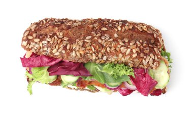 Şnitzel ile nefis sandviç, beyaz, üst manzara.