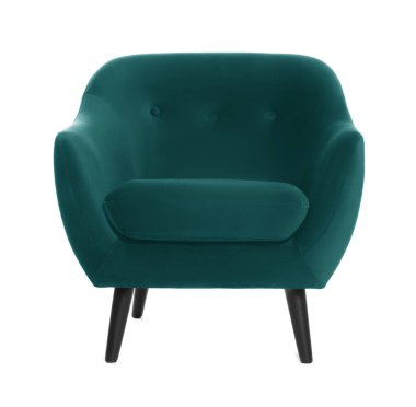 Rahat bir deniz mavisi koltuk beyaza izole edilmiş.