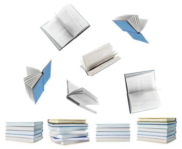 Books Flying Stacks White Background — Stock Photo, Image