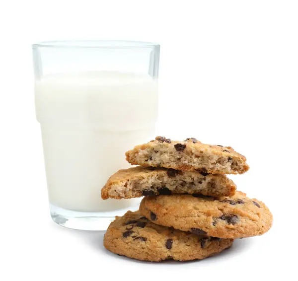 Delicious Chocolate Chip Cookies Glass Milk Isolated White Royalty Free Stock Images
