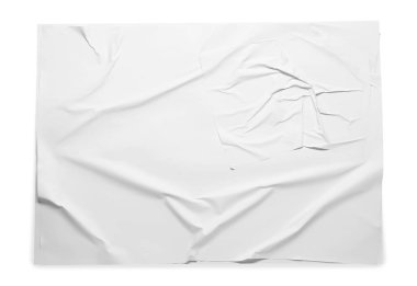 Açık gri zemin üzerine beyaz buruşuk kağıt yaprak, üst manzara. Duvar posteri