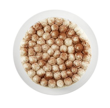 Beyaz kakao tozlu nefis bir tiramisu keki.