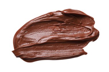 Beyaz arka planda lezzetli çikolata ezmesi kokusu, üst görünüm.