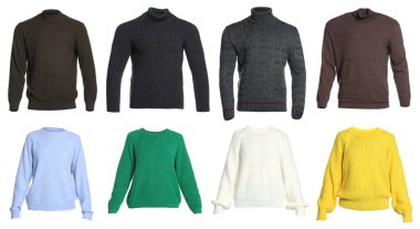 Farklı sıcak süveterler, beyaz, set.