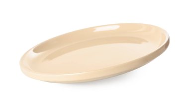 Temiz boş bej plaka beyaz üzerine izole