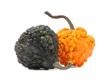 İki taze olgun balkabağı beyazın üzerinde izole edilmiş.