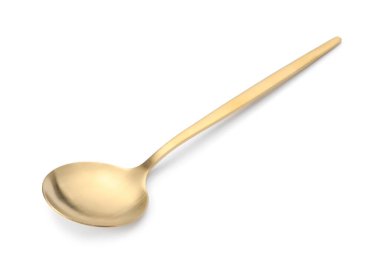 Parlak altın bir kaşık beyaz üzerine izole edilmiş