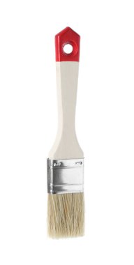 Beyaz üzerine izole edilmiş ahşap saplı bir boya fırçası.