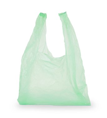 Bir açık yeşil plastik torba beyaza izole edilmiş.