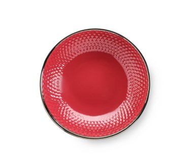 Bir kırmızı kase beyaza izole edilmiş, üst manzara.