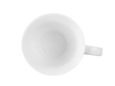 Seramik bardak beyaz, üst görünümde izole