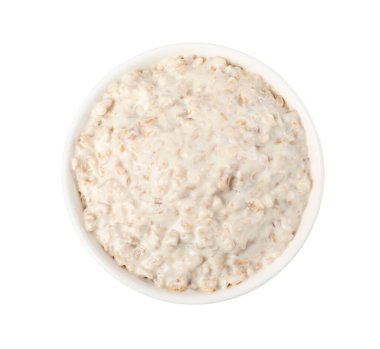 Lezzetli kaynamış yulaf ezmesi, beyaz, üst manzara.