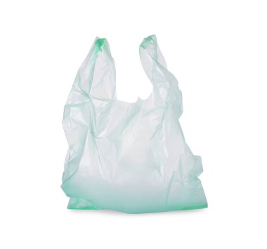 Bir açık yeşil plastik torba beyaza izole edilmiş.