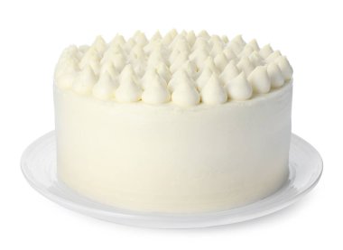 Beyaza izole edilmiş lezzetli bir tiramisu keki.