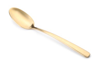Parlak altın bir kaşık beyaz üzerine izole edilmiş