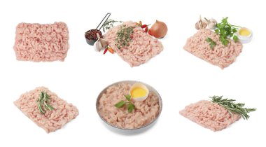 Beyaz arka planda taze et, hazır.