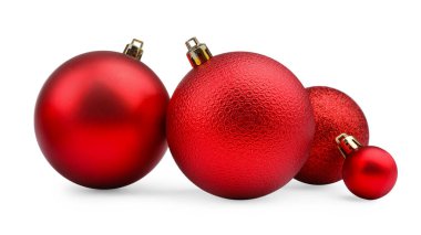 güzel kırmızı Noel topları üzerinde beyaz izole