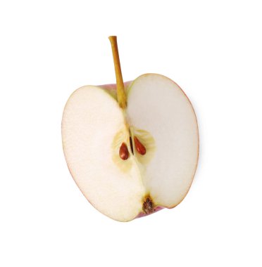 Taze olgun elma parçası beyaza izole edilmiş, üst manzara