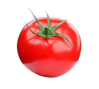 Bir kırmızı olgun domates beyaza izole edilmiş.