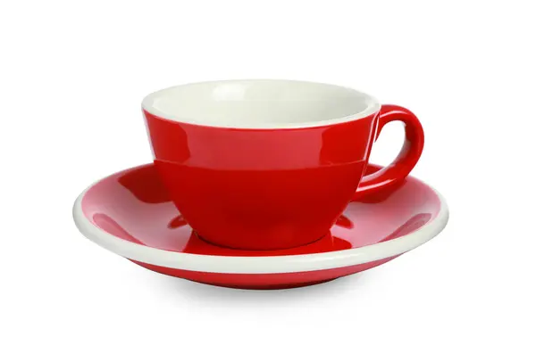 Red Ceramic Cup Saucer Isolated White Stock Photo