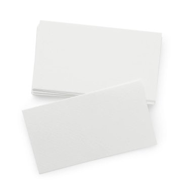 Boş kartvizitler beyaza izole edilmiş, üst manzara. Tasarım için model