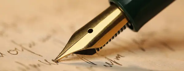 Writing letter with fountain pen, closeup. Banner design