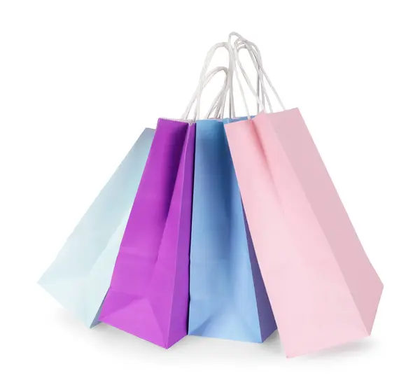 Many Paper Shopping Bags Isolated White Stock Image